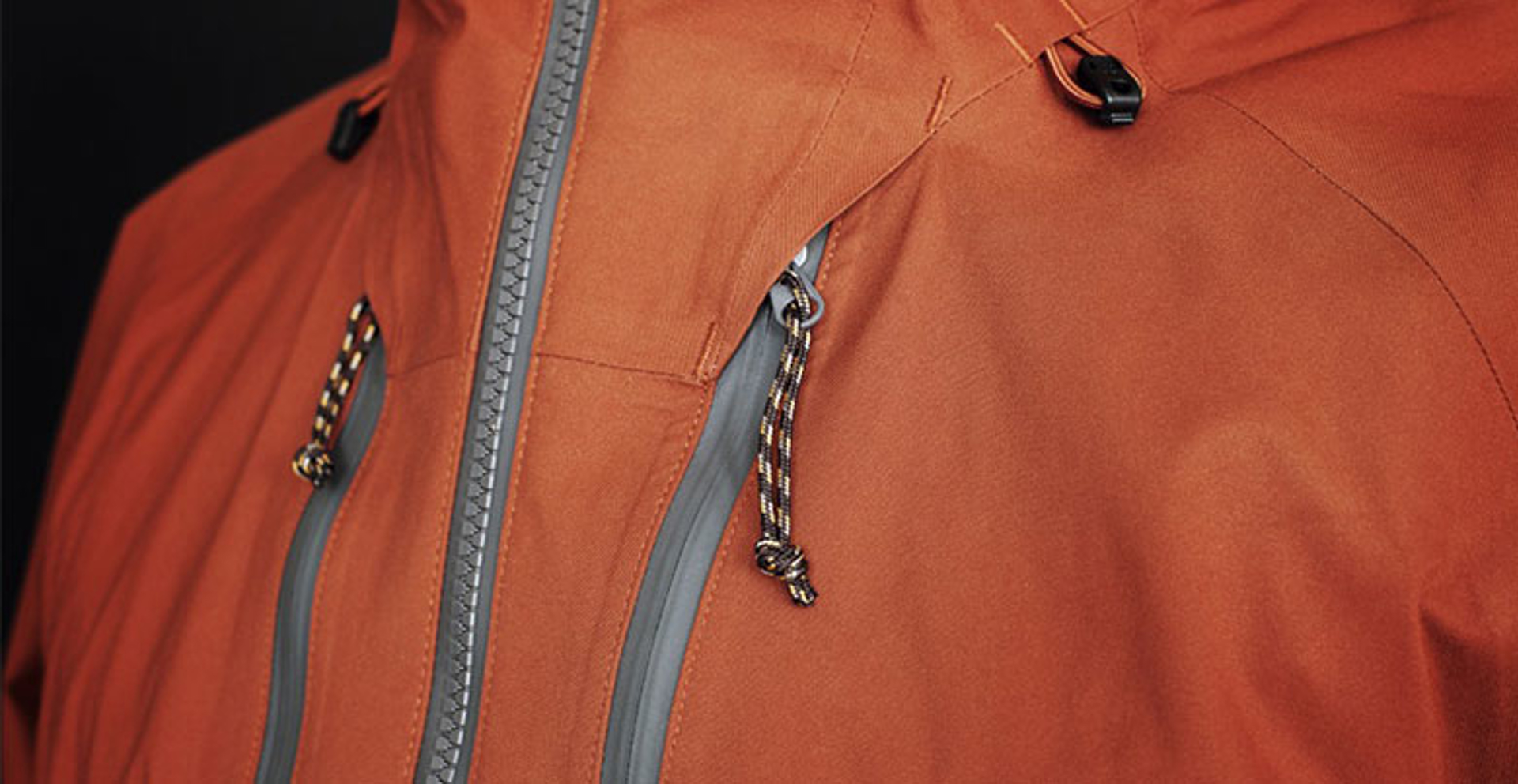 Closeup of jacket zippers
